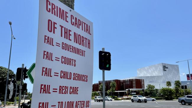 An anti-crime poster erected recently on Sheridan St in the Cairns CBD. Picture: Peter Carruthers