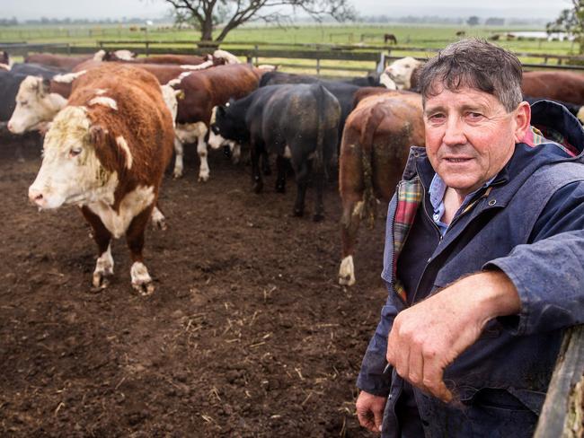 Len Marshall on his Traralgon farm, which has been owned by his family since 1928. Picture: Mark Stewart