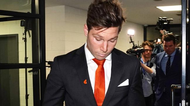 Toby Greene leaves the tribunal after his appeal was dismissed.