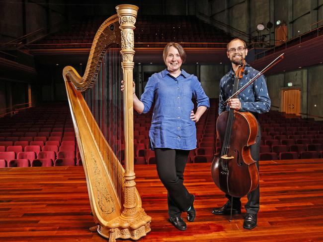 Tasmanian Symphony Orchestra harpist Meriel Owen and cellist Martin Penicka were part of the TSO ensemble that recorded the soundtrack for Quoll Farm. Picture: Zak Simmonds