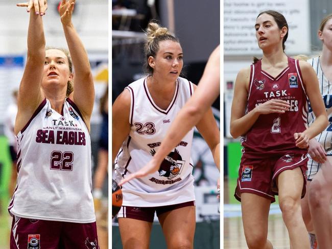 Antonia Henderson, Alex Delaney and Chloe Dix of the Manly-Warringah Sea Eagles NBL1 East team. Pictures: Shane Meyers and James O'Donohue