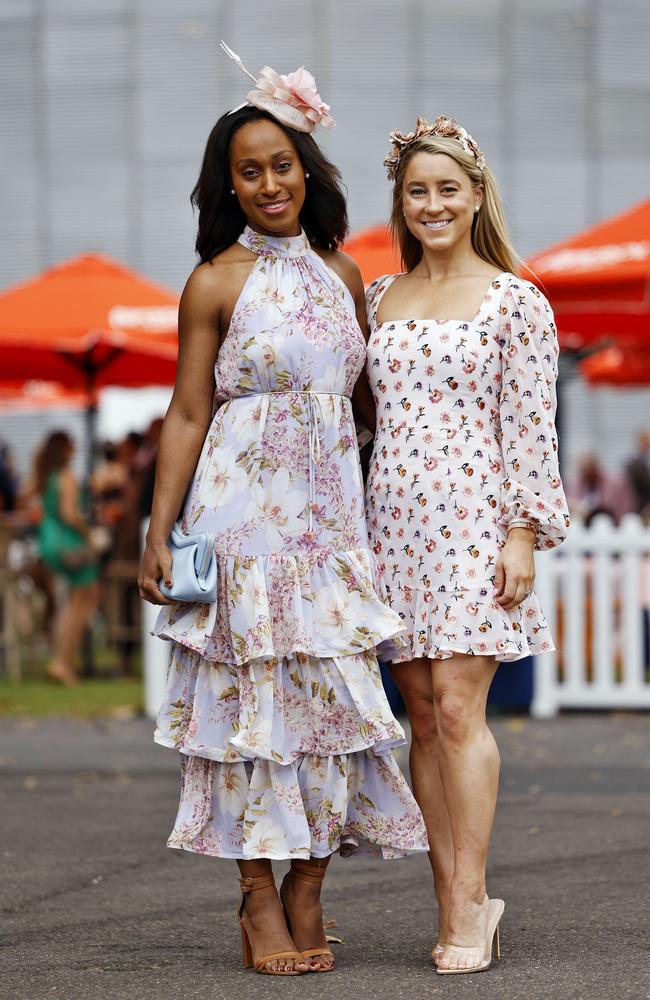 Vanessa Syne and Madelaine Kearing at Randwick Racecourse for The Big Dance Raceday. Picture: Sam Ruttyn