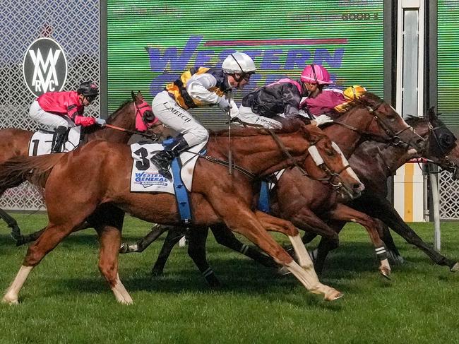 Almonti ridden by Declan Bates wins the Western General Bodyworks Handicap at Moonee Valley Racecourse on November 22, 2024 in Moonee Ponds, Australia. (Photo by George Salpigtidis/Racing Photos via Getty Images)