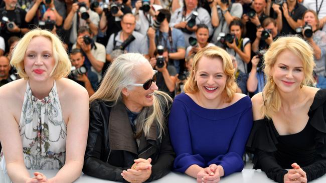 Kidman poses with actress Gwendoline Christie, director Jane Campion and actress Elisabeth Moss to promote the TV series Top Of The Lake. Picture: Loic Venance