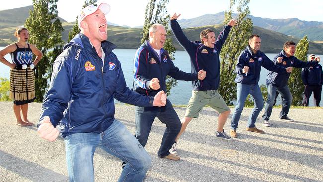 Barry Hall, Rodney Eade and Bob Murphy learn the finer points of the haka.