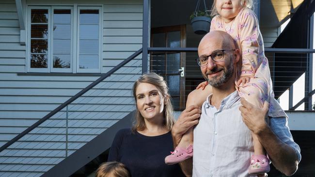 Leah Mosels and Clement Lege with their children Hugo, 7 and Olivia, 3 who are moving into the White Hill State College due to the French program. Picture Lachie Millard