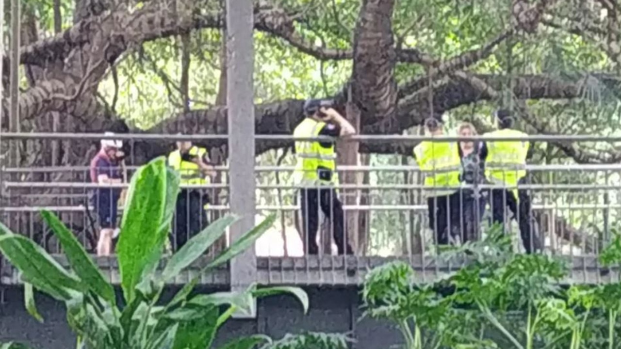 An e-bike rider (left) copped a fine from police for riding on a footpath. Picture: Reddit
