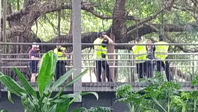 An e-bike rider (left) copped a fine from police for riding on a footpath. Picture: Reddit