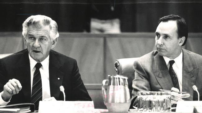 Former Prime Minister Bob Hawke with his treasurer Paul Keating. Picture: Steve Porritt