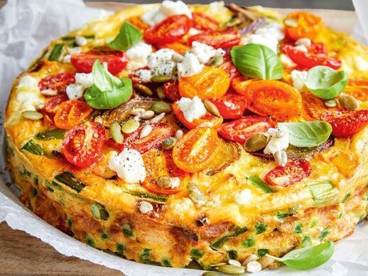 Healthy spring vegetable and goat's cheese frittata.