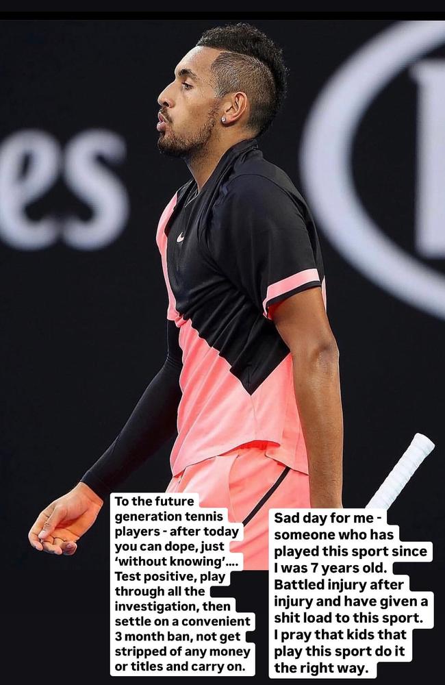 Nick Kyrgios takes aim at Jannik Sinner. Pictuer: Instagram