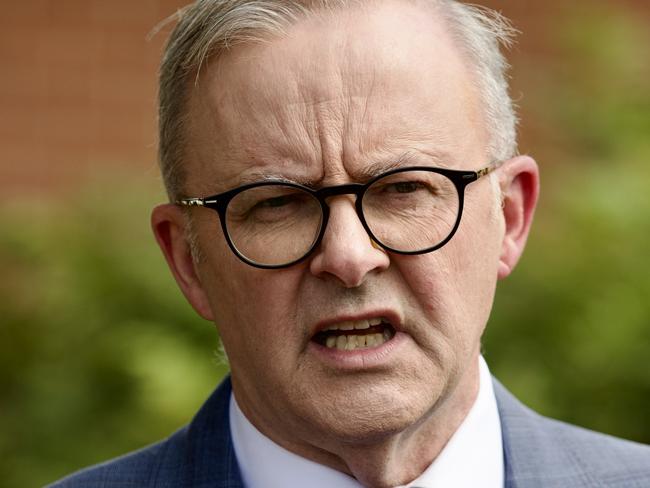 MELBOURNE, AUSTRALIA - NewsWire Photos MARCH 16, 2023: Prime Minister, Anthony Albanese, holds a doorstop  in Wantirna.Picture: NCA NewsWire / David Geraghty