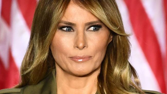 TOPSHOT - US First Lady Melania Trump addresses the Republican Convention during its second day from the Rose Garden of the White House August 25, 2020, in Washington, DC. (Photo by Brendan Smialowski / AFP)