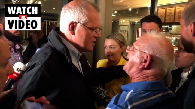 Furious pensioner clashes with Scott Morrison at a NSW pub