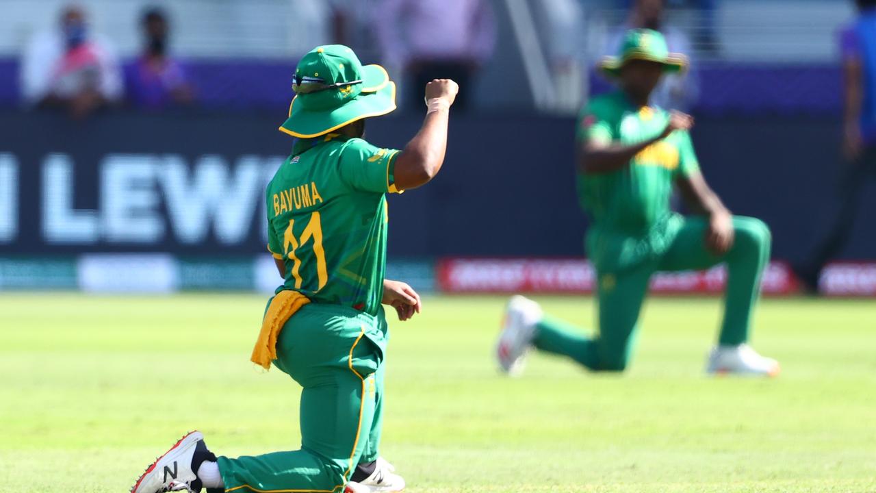 Captain Temba Bavuma took a knee before the West Indies clash. (Photo by Francois Nel/Getty Images)