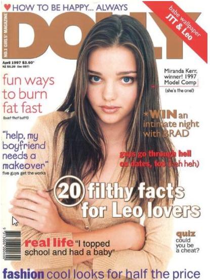 Kerr’s controversial <i>Dolly</i> cover in April 1997. Picture: AAP