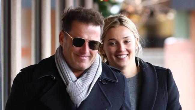 Karl Stefanovic with wife Jasmine Yarbrough in Aspen, Colorado, yesterday (AEDT) after news of his axing from Today. Picture: Nemo / Backgrid