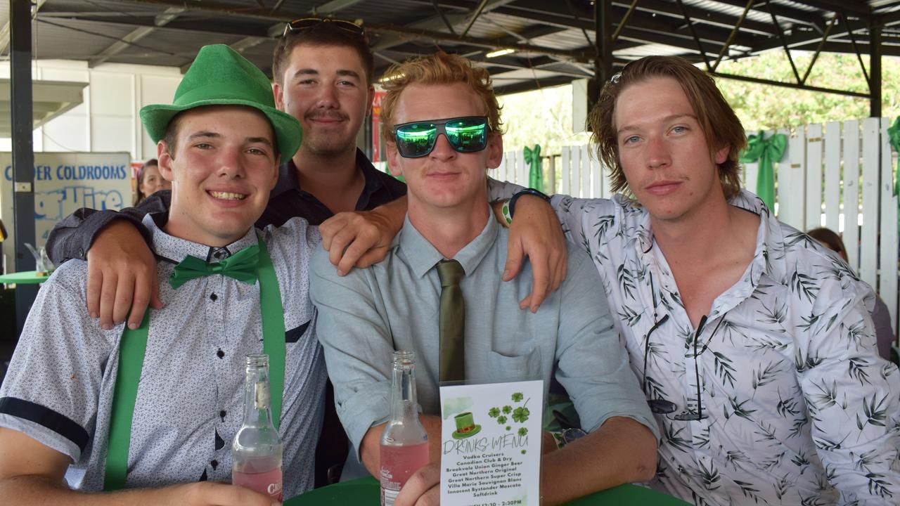 Zac, Gus, Woody and Trent at the St Patrick’s Day races in Rockhampton on March 12, 2022. Picture: Aden Stokes