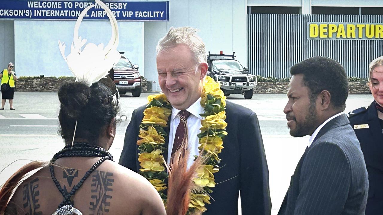 Prime Minister Anthony Albanese arrives in Papua New Guinea ahead of his trek along the Kokoda Track to commemorate Anzac Day. Picture: Warren Brown