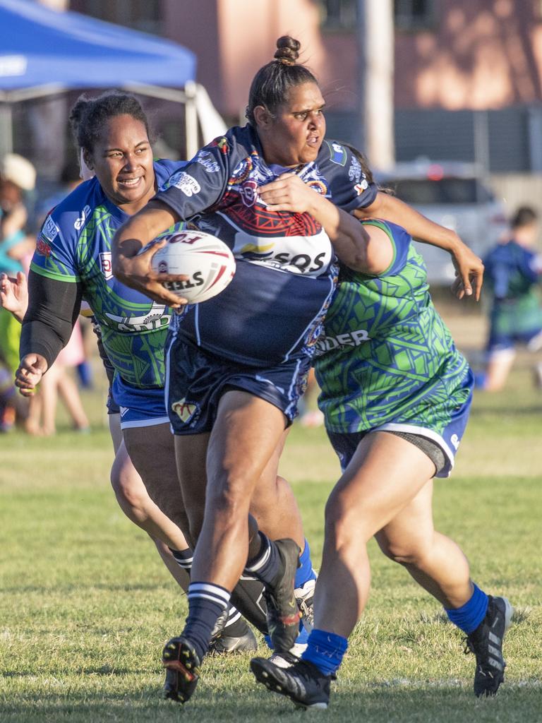 Tegan Gibbs for Emus. 2023 TRL Cultural Cup, Open Womens SW Qld Emus vs Pacific Nations Toowoomba. Saturday, February 25, 2023. Picture: Nev Madsen.