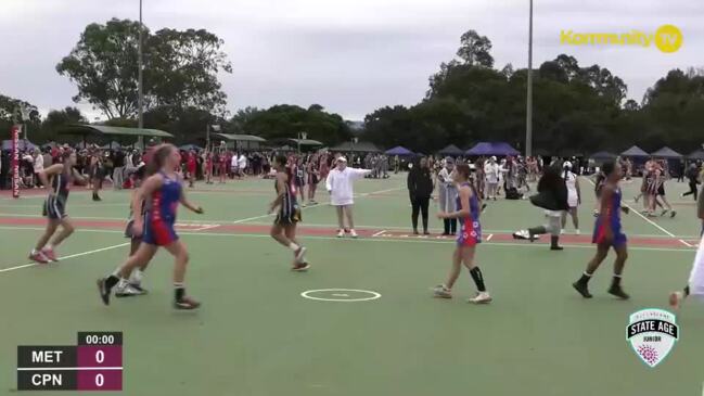 Replay:  Netball Queensland State Age Titles - Metro v Cornubia Park Navy (U13)