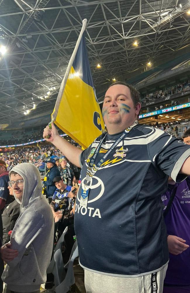 Cowboys superfan Nick Daly-Ford talks how he got to the elimination finals and his excitement for the Sharks vs. Cowboys game. Picture: contributed