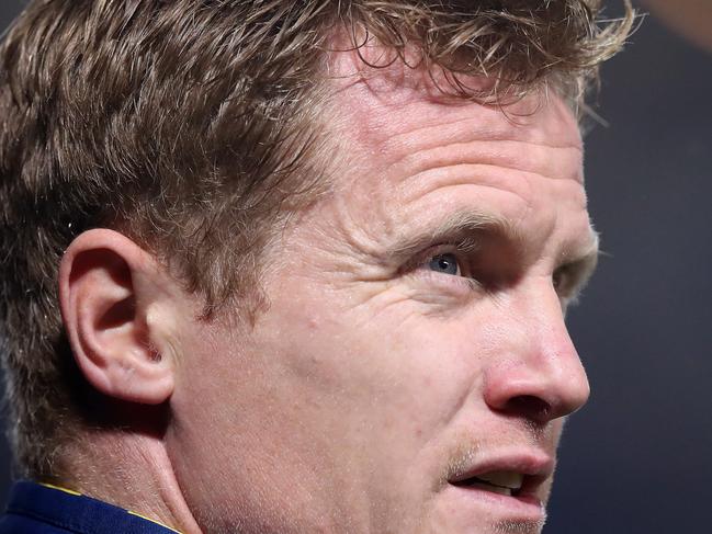 GOSFORD, AUSTRALIA - JULY 27: Matt Simon of the Mariners looks on before the round 28 A-League match between the Central Coast Mariners and the Western Sydney Wanderers at Central Coast Stadium on July 27, 2020 in Gosford, Australia. (Photo by Mark Kolbe/Getty Images)