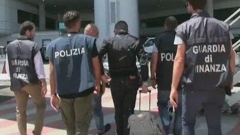 Calabrian mafia figure Bruno Crisafi being arrested by police at Rome airport in 2017. Picture: Supplied