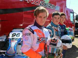 The top three junior racers in the Rotax Pro Tour Karting competition Joseph Burton-Harris, Thomas Randle and Liam McLellan will take to the track at Sandy Creek Raceway for the final round. Picture: Erin Smith