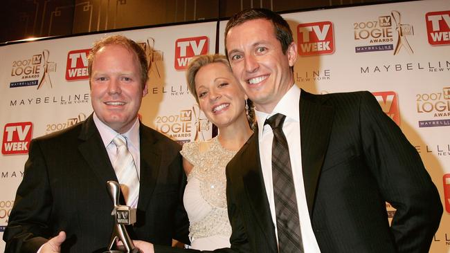 McManus with Peter Helliar and Carrie Bickmore at the Logie Awards in 2007. (Picture: Getty Images)