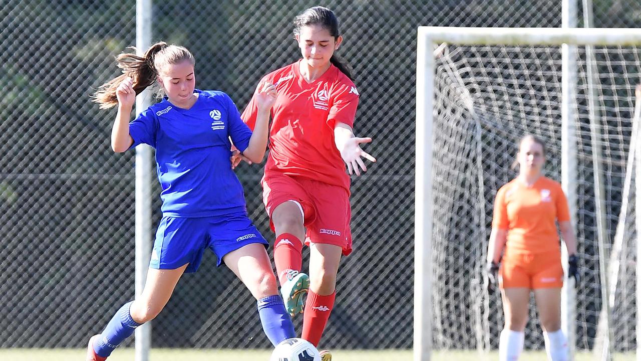 Football Queensland Community Cup carnival, Maroochydore. U15-17 girls, Metro South V Central Coast. Picture: Patrick Woods.