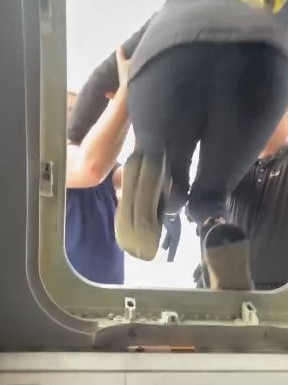 Passengers on board the plane have filmed the escape.