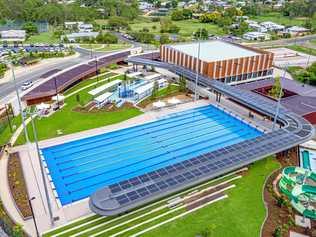 Aerial view of the Gympie Aquatic Recreation Centre (ARC) with solar panels visible from the roofs. Picture: Contributed