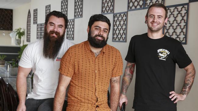 Co-founders Luke Symons, Ben Abraham and Scott Mileto at their pay-as-you-go restaurant, Good Will Only, in Wollongong. Picture: Justin Lloyd.