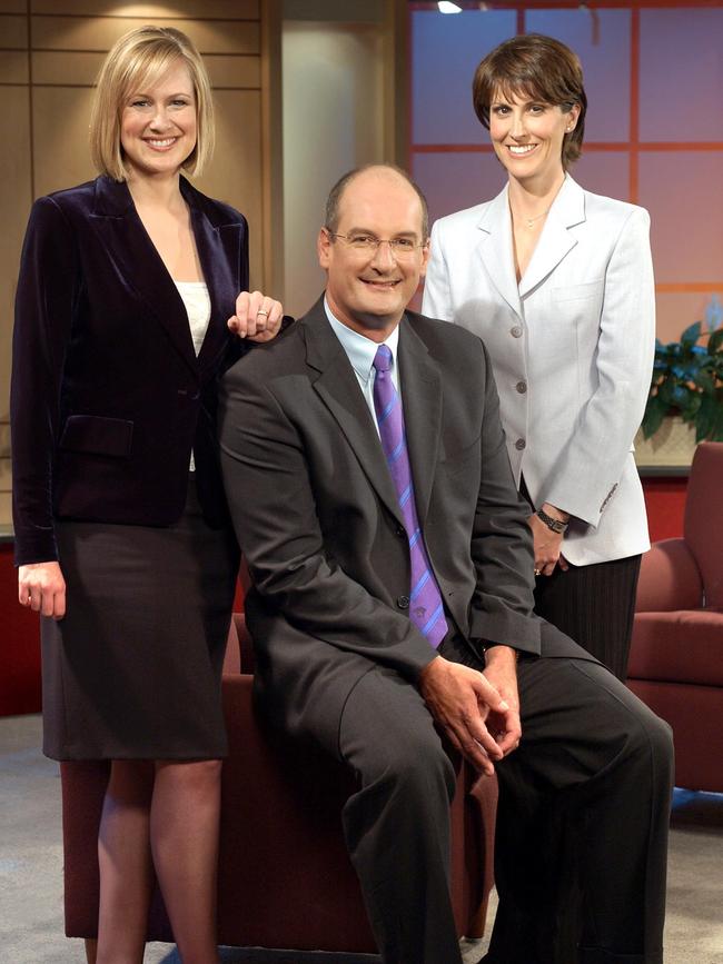 Sunrise in 2003: Melissa Doyle and David Koch with Natalie Barr as newsreader.