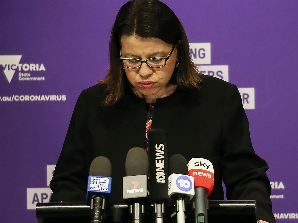 Victorian Health Minster Jenny Mikakos becomes emotional when talking of the virus’ effect on the Greek aged care community. Picture: Ian Currie/NCA NewsWire