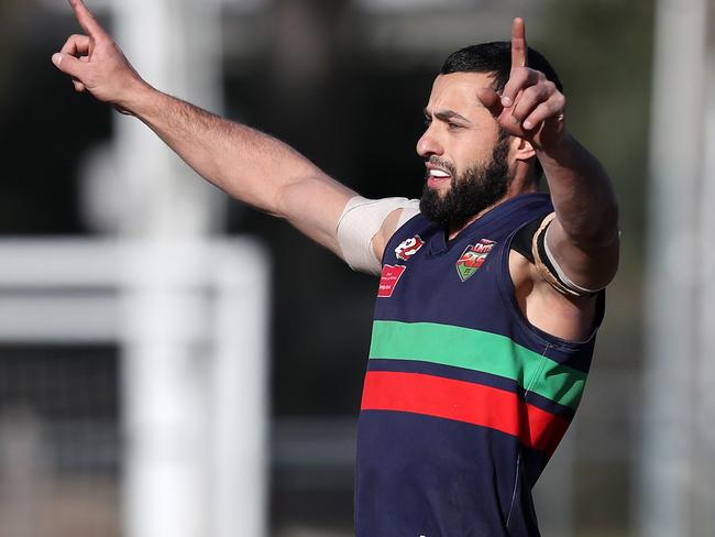 Tamar Abdallah of the Saints celebrates a goal during the EDFL football match between Moonee Valley and the Northern Saints played at  Pattison St Moonee Ponds on  Saturday 13th July, 2019.