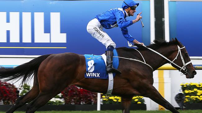 Cox Plate Day. Race 9. Cox Plate. Winx with Hugh Bowman aboard wins easily. Picture: Ian Currie
