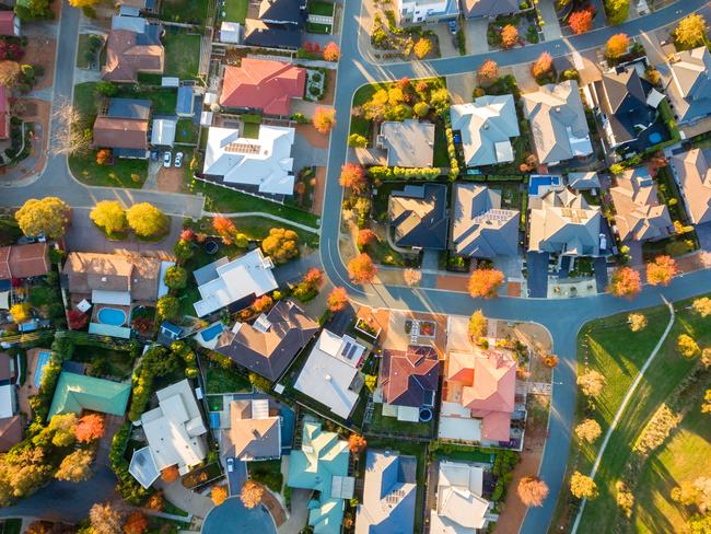 Typical Australian suburb from above in autumn