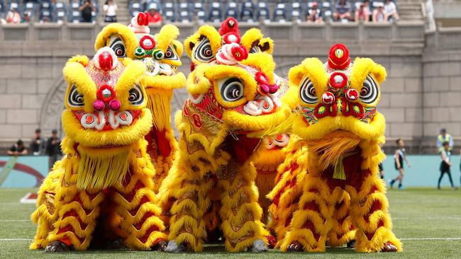 Chinese performers at the AFL China game. Picture: AFL Photos