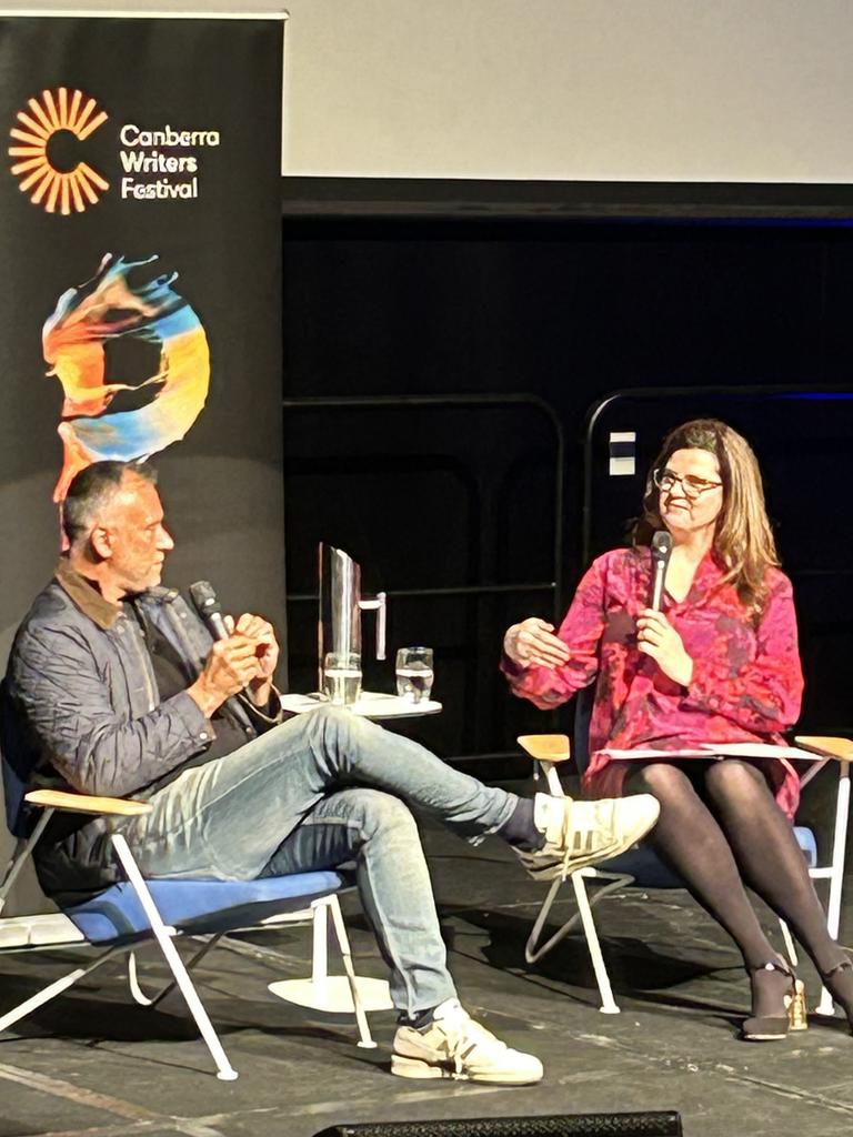 Stan Grant and Louise Milligan at the Canberra Writers Festival on Saturday.