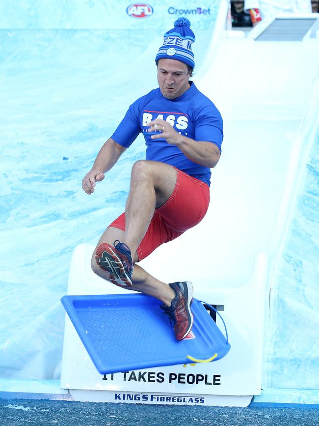 Before the Bulldogs coach took an icy dip. Picture: Michael Klein