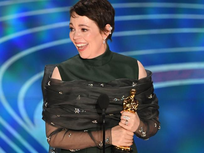 Best Actress nominee for "The Favourite" Olivia Colman accepts the award for Best Actress during the 91st Annual Academy Awards. Picture: AFP