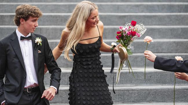 Jemimah Goebel and partner Archie Cass arrive at The Glennie School formal at Picnic Point, Thursday, September 12, 2024. Picture: Kevin Farmer