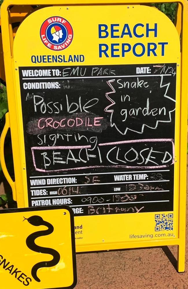 Emu Park Surf Lifesaving Club members closed Main Beach on Sunday afternoon.