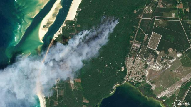 An aerial view during wild fires in La Teste-de-Buch, southwestern France, last July, when France was on high alert as the peak of a punishing heatwave gripped the country and wildfires raged in parts of southwest Europe. Picture: AFP Photo/Planet Labs PBC