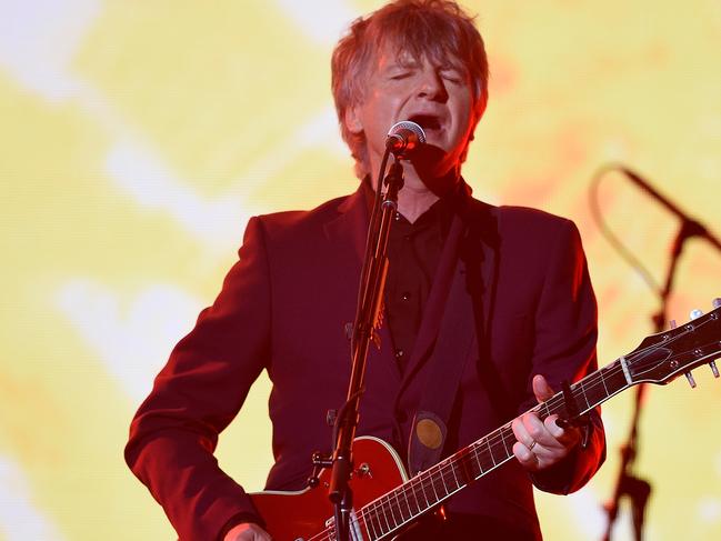 Neil Finn of Crowded House performs with the band after being inducted into the ARIA Hall of Fame during the 30th ARIA Awards, at The Star, in Sydney, Wednesday, Nov. 23, 2016. (AAP Image/Paul Miller) NO ARCHIVING