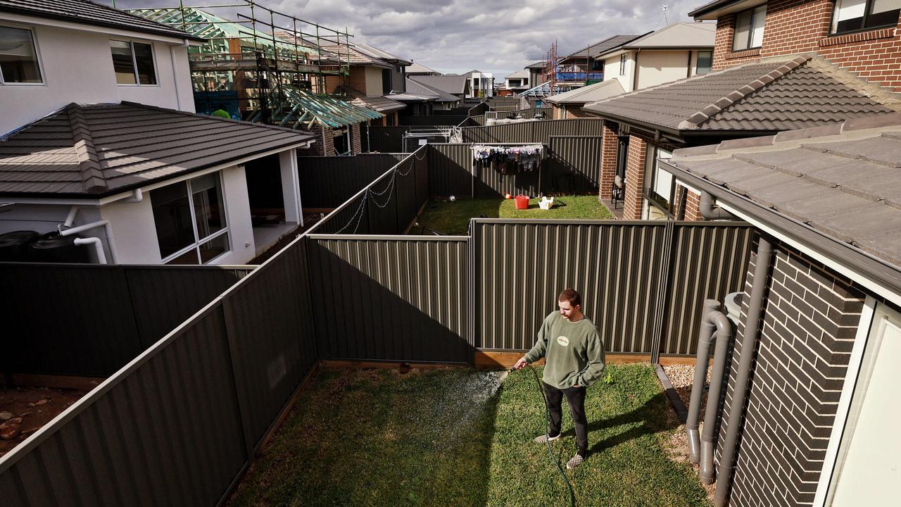 Tristan Tipler pictured in his small backyard at Marsden Park. Picture: Sam Ruttyn