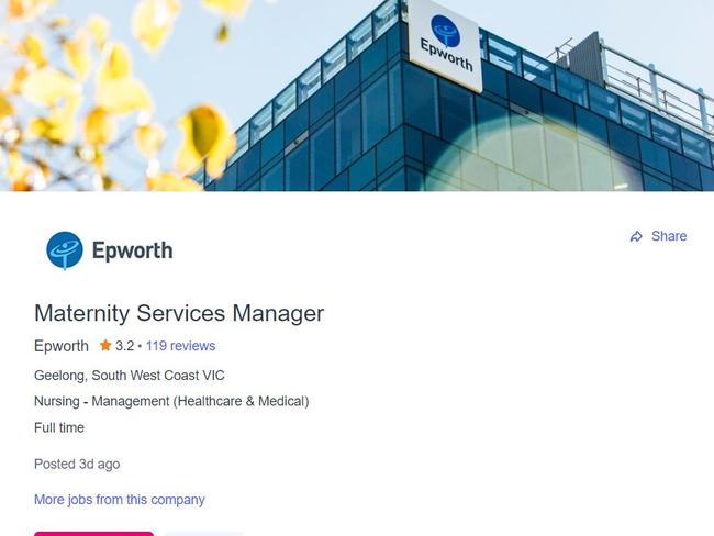 Epworth job advertisement posted last week