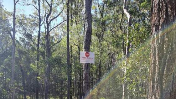 New signage where Nerang forest trails are closed to bike riders in the Gold Coast hinterland.